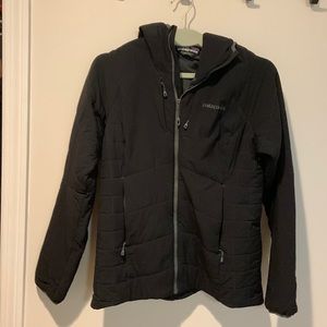 Patagonia zip, hooded jacket, black size medium
